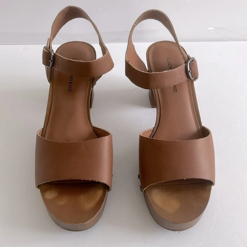 Lucky Brand Shoes Women’s Block Heel Sling Back Brown Summer Sandals Size 8.5 - Picture 3 of 5